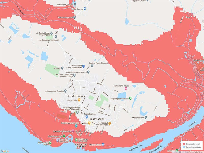 Illustrating Sea level rise by 2030 could engulf large areas of Brightlingsea, says report on Brightlingsea Info