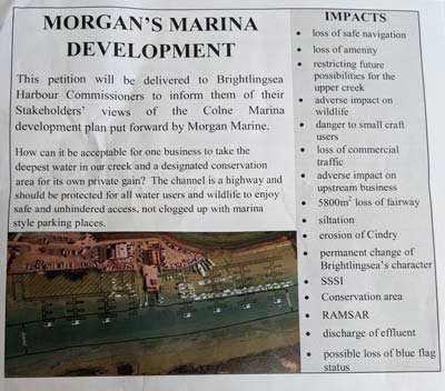 Illustrating Petition against Morgan Marine development handed in to Brightlingsea Harbour Commissioners on Info Staging