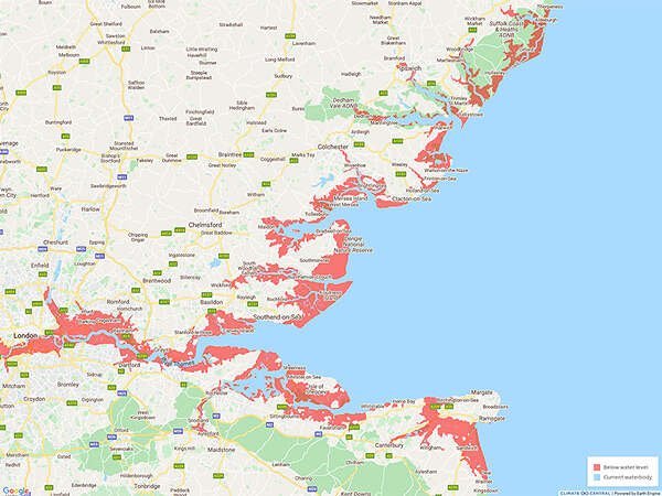 Illustrating Sea level rise by 2030 could engulf large areas of Brightlingsea, says report on Brightlingsea Info