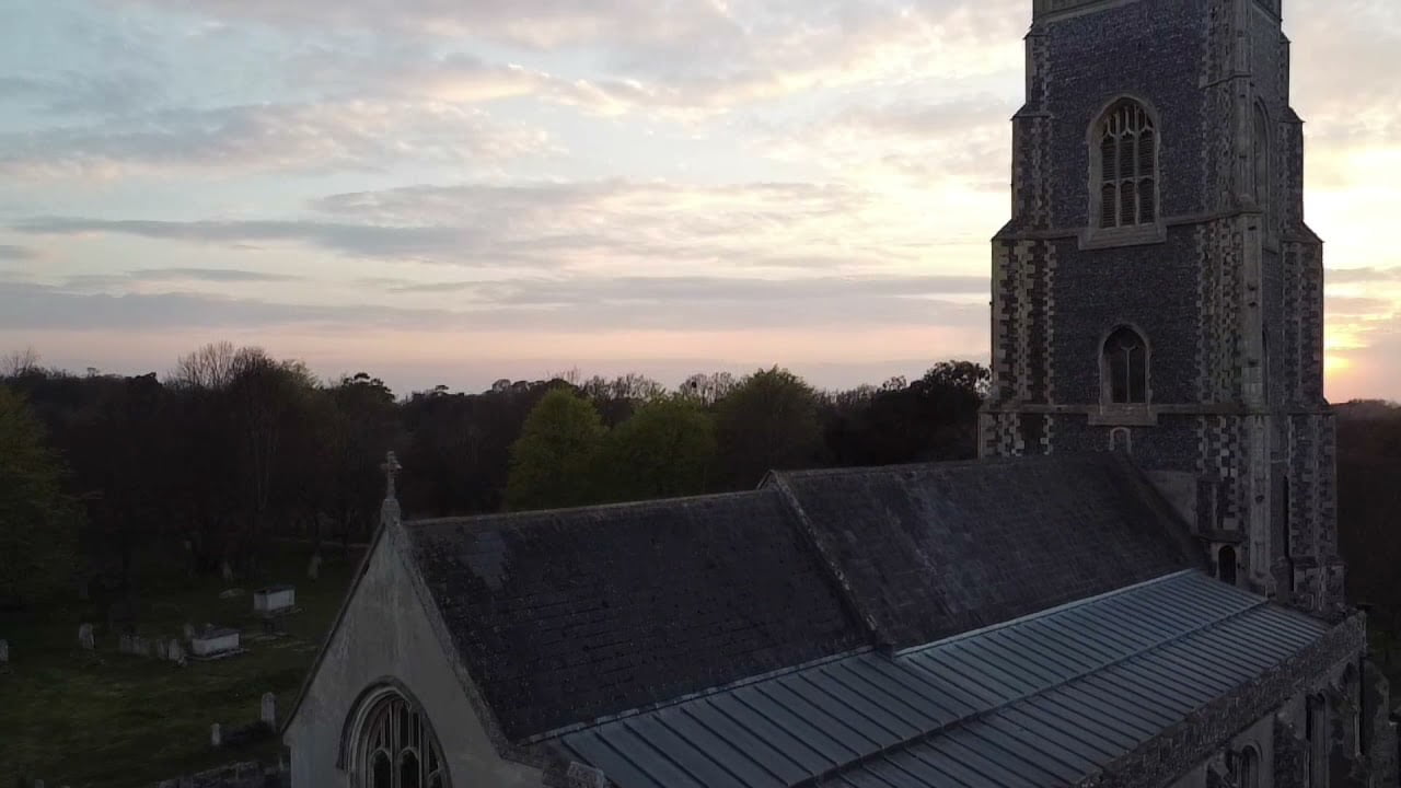 Illustrating All Saints' Church Brightlingsea from the air on Brightlingsea Info